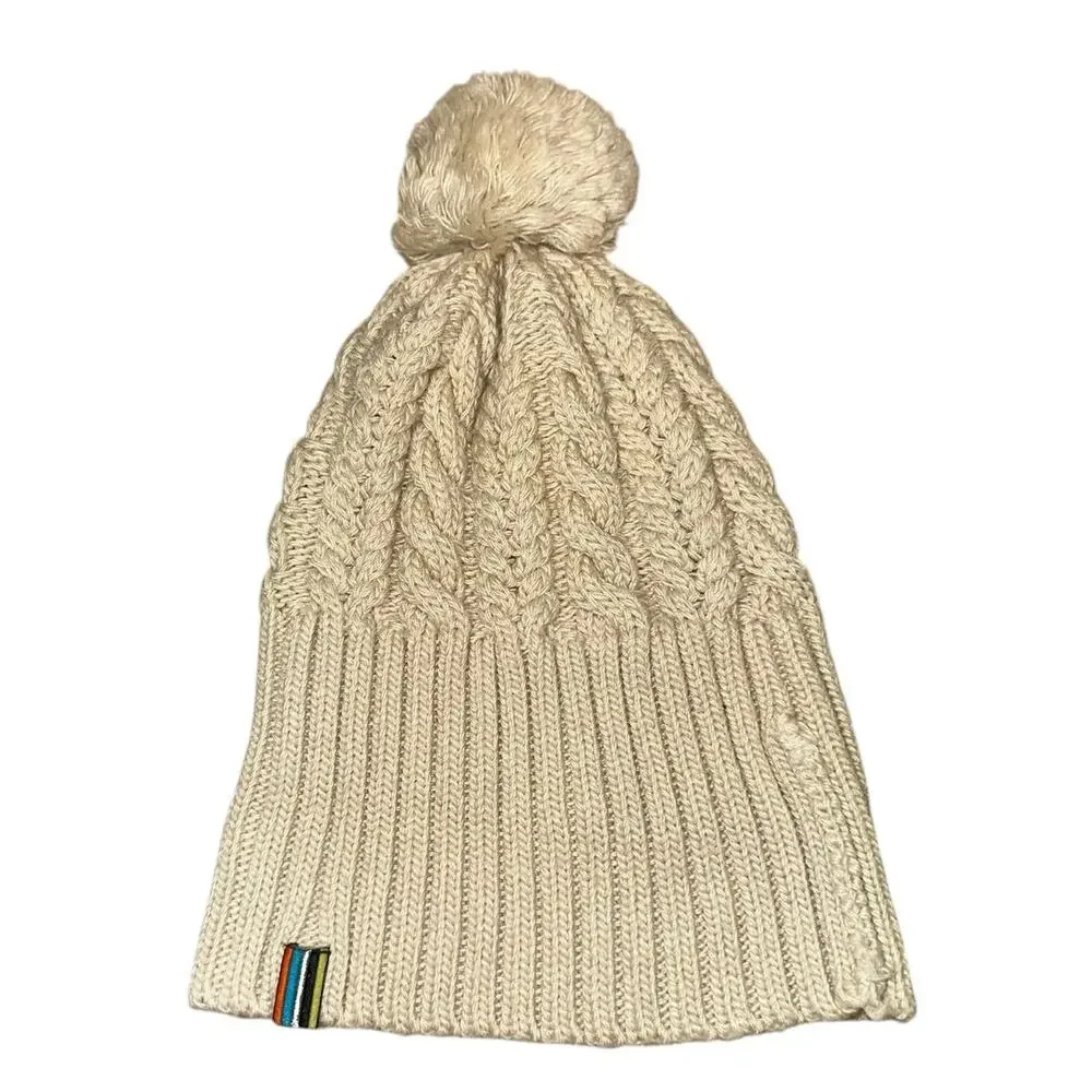 Smartwool‎ Merino Wool Cable Knit Pom Beanie Hat Cream Ivory OS